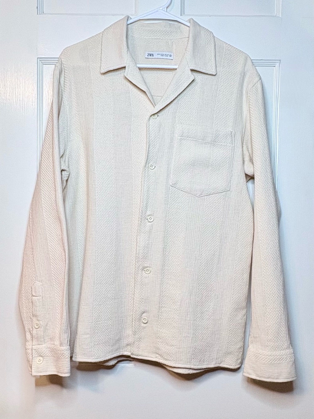 Zara Men Cream Textured Button-Up Over-shirt